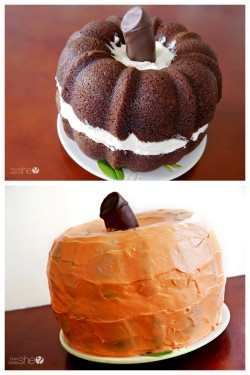 truebluemeandyou:  DIY Pumpkin Shaped Cake Recipe and Tutorial