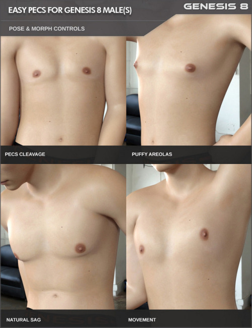 This product comes with 35 additional control dials to adjust the chest of all Genesis 8 Male based characters. Ready for Daz Studio 4.9 and up! Check the link for more! Easy Pecs - Pose And Morph Control For Genesis 8 Males  http://renderoti.ca/Easy-Pecs