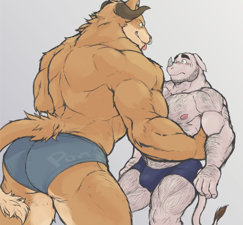 ponpictures:  “Bull needs to bully~” A sketch I did for my buddy Gio, he likes my wolf-bull :> 
