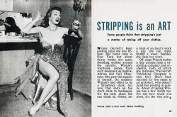 STRIPPING is an ART Winnie Garrett is profiled in a 50’s-era