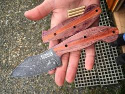 lionsdenblades:  Rough-shaped scales of Purpleheart and Bloodwood