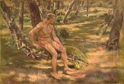 1897  - Max Seliger (1865-1920) Nackter Mann im Wald - 1897