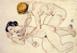 expressionism-art: Two Female Nudes, One Reclining, One Kneeling,