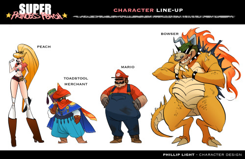 philliplight:  Visual Communications 4 project:Character designs and Key frames presenting a redesign for Super Mario Bros. in which Princess Peach, aided by a mysterious Toadstool Merchant, sets off on an adventure to rescue Mario from the evil Bowser!