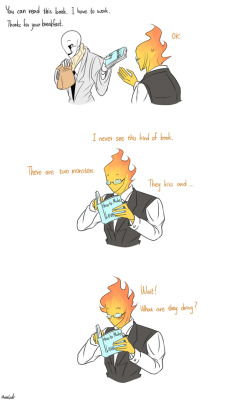 mooncatyao:  [Adult] Grillby & little Sans<First part>(Previous)/(NEXT)[GLS