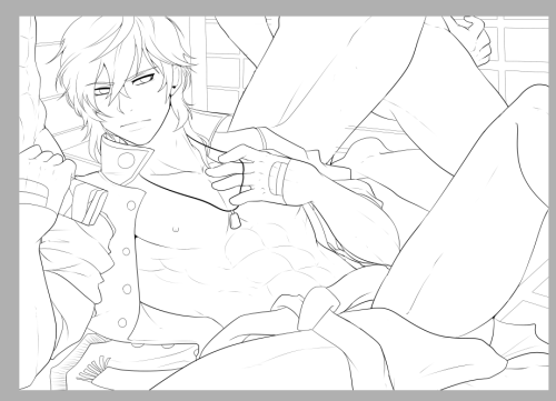   WIP for the upcoming monthly picture on my patreon (only accessible for February’s patrons!)He is ookurikara from Touken Ranbu, having fun with some friends lolol Ofc this is the censored version but in reallity gonna be a fun gangbang~  