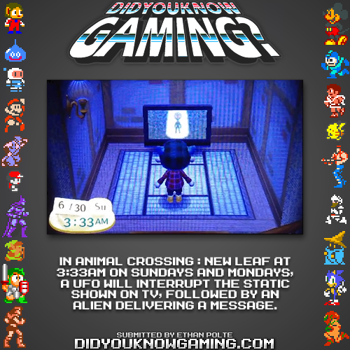 didyouknowgaming:  Animal Crossing: New Leaf. http://www.vgfacts.com/trivia/3417/  Welp I’m staying up tonight.