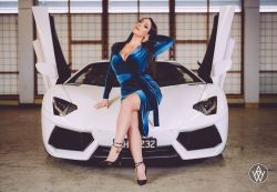 Angela White (Australia) Blue dress & Fast CarAngela White