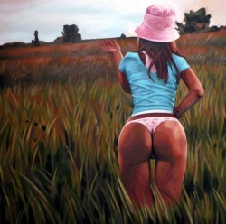artbeautypaintings:  Pink hat and butterfly - Thomas Saliot 