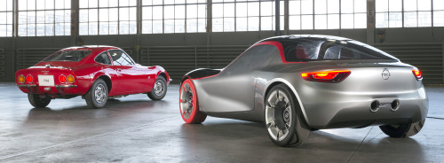 carsthatnevermadeit:  The Opel GT is to appear at this yearâ€™s Techno Classica in Essen (April 6-10). Alongside the original GT sports car of the late 1960s and 70s, the GT Concept which was unveiled at this yearâ€™s Geneva Motor Show will be on show