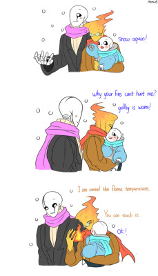 mooncatyao:  [Temperature] Grillby & little Sans<First