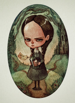 eatsleepdraw:  A little A6 watercolor portrait of Wednesday Addams