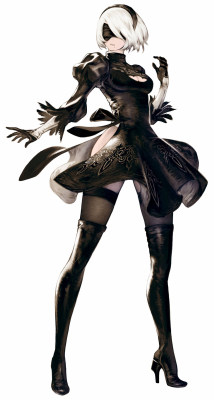 hecatia:  Character art of YoRHa 2B for NieR: Automata, illustrated