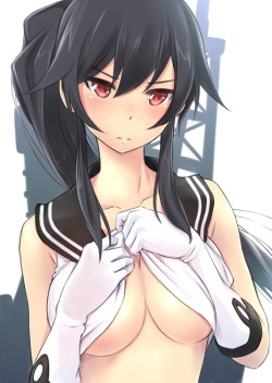 zan66:anthropomorphization breast hold cleavage kantai collection