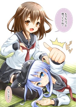 re-negitama:  hibiki and ikazuchi (kantai collection) drawn by