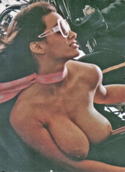 A detail of a photoshoot of Joyce Gibson being pulled over by