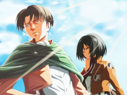 kenken-chan:I just finished editing and recoloring Levi and Mikasa