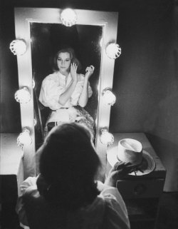 the60sbazaar:  Jane Fonda gets ready in front of the mirror 