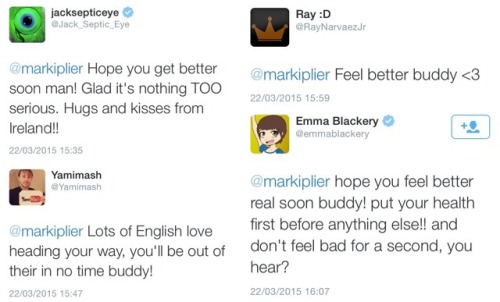 warfstacheandthewinchesters:  Master post of love for markiplier while he was in hospital <3  This was awesome to see! Thanks for compiling it because I missed some of these!
