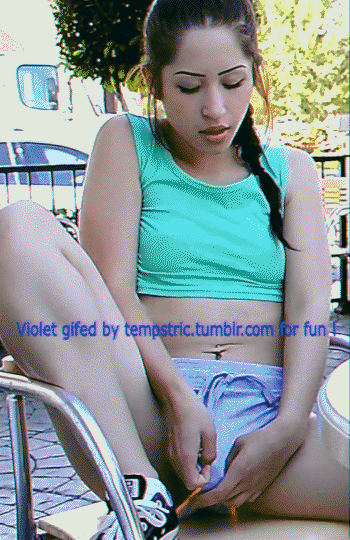 tempstric:  Violet tiny model on the terrace of an ice cream parlor, exhib wet pussy, inserting ice cream spoon making drippiing grool !!!Very close up  outdoor !When Violet friend taste her creamy grool, see her face !!! 