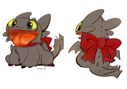 kadeart:  Baby Toothless with red ribbon <3 