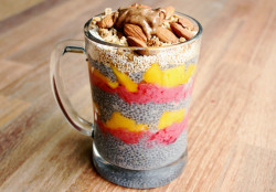 tobefre-ed:  Coconut chia pudding layered with raspberry banana