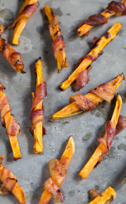 boozybakerr:Sweet Potato Fries Wrapped in BaconWhere Alcohol