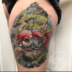 tattoosnob:  Oranda Fish Swimming In The Woods by @vincevillalvazo