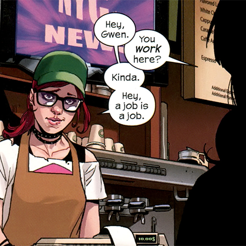 americachavez:   Ultimate Spider-Man 21  HEY SO REMEMBER THAT TIME WHEN GWEN AND MJ WERE BASICALLY IN A CANON COFFEE SHOP AU 