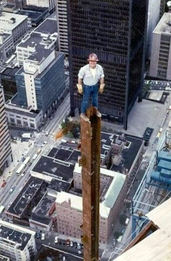 Ironworker during construction of the Columbia Tower, Seattle,