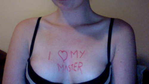 submissivesas:  Just took this to add to his anniversary present :)  “I <heart> My Master”