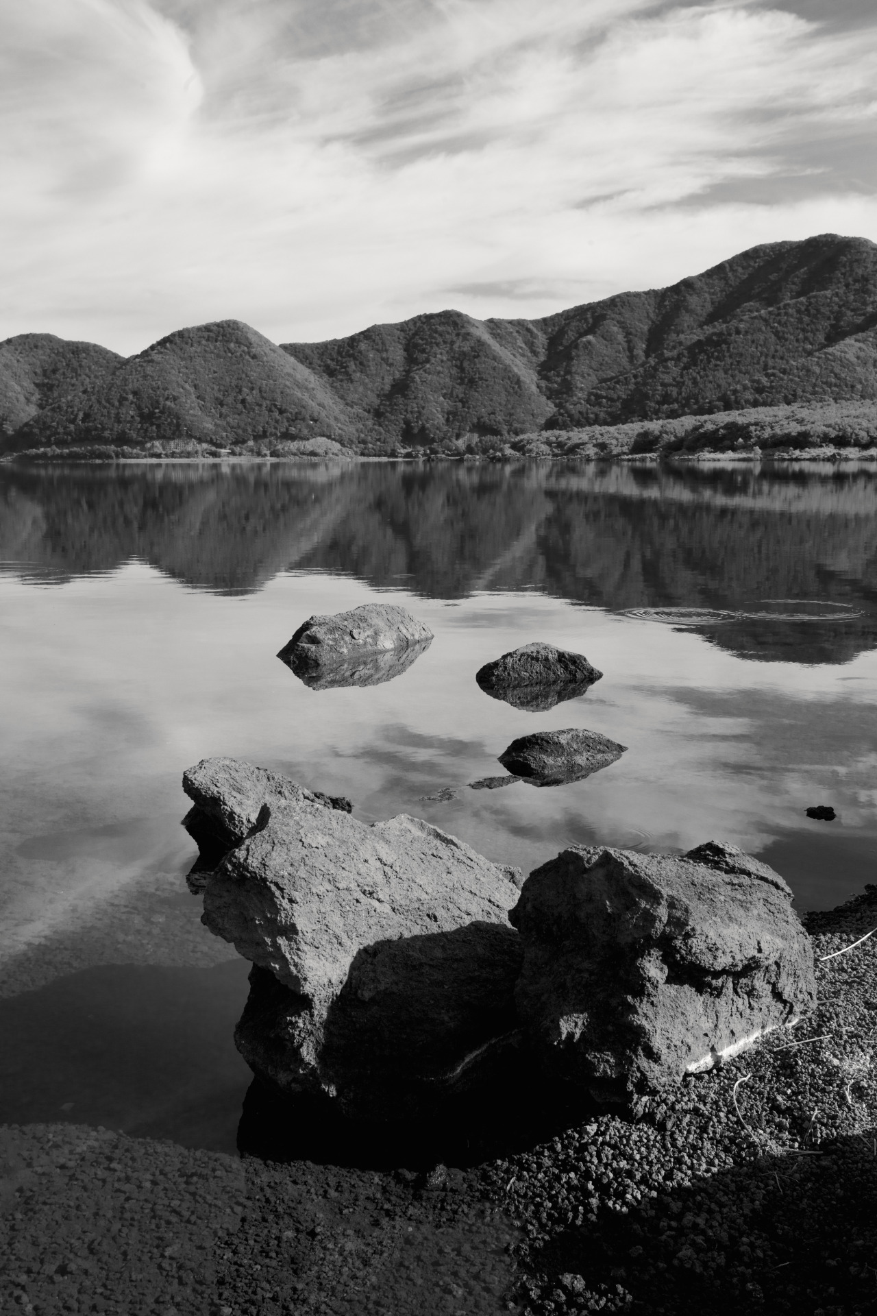 <p>Grey tones and balance at lake Motsuko</p>