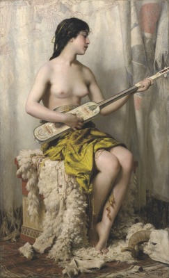 colourthysoul:  Théobald Chartran - La joueuse de mandore (1879)