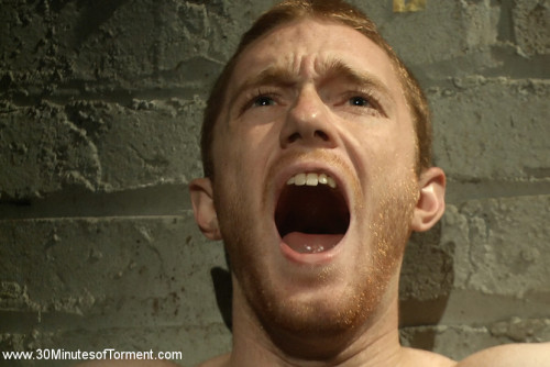 GALLERY: The Gimp Room  Red haired stud Seamus O'Reilly takes off his clothes and has his hands chained to the wall and his feet tied down. With a gag in his mouth, Seamus gets his cock hard as he’s beaten down with punches to the body. Van grabs