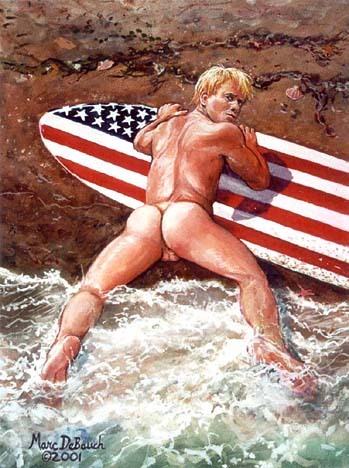 “All American Boy?” by Marc DeBauch2001, gouache on paper, 15.5" x 11.5"