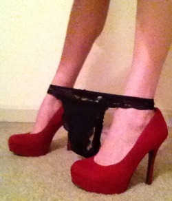 feministfuckmeat:  Anonymous: “Picture assignment: Put on your highest heels, like a whore should, and take a picture of your panties around your ankles. Understand tha this is the highest your panties should EVER go.” My favorite pair of heels, Sir.