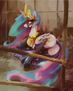 Celestia cosplays as the race horse “Pink Pheromone”