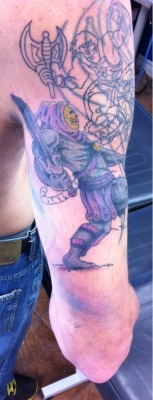 maddmoll:  Did some colouring on the He Man half sleeve today.