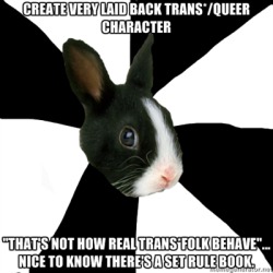 fyeahroleplayingrabbit:  I play a trans*/queer character who