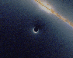 sixpenceee:  A GIF showing how a blackhole distorts light. (Source)
