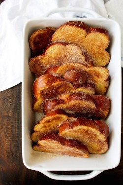 sweetoothgirl:  Churro French Toast Casserole with Mexican Chocolate