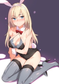 akira-europe:  animal ears bismarck (kancolle) breast hold bunny