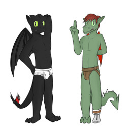 Anthro Toothless and Anthro Dragon Hiccup.  One in tighty whities