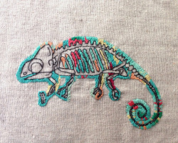 porphyr0: Colorful chameleon hand embroidery.