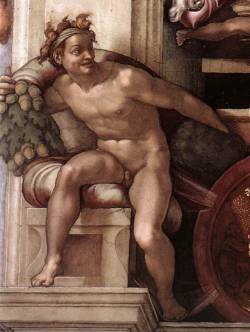 artist-michelangelo: Ignudo, 1509, Michelangelo Buonarroti Medium: