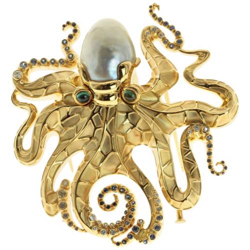 blondebrainpower:  South Sea Baroque Pearl Octopus 18 Karat Yellow