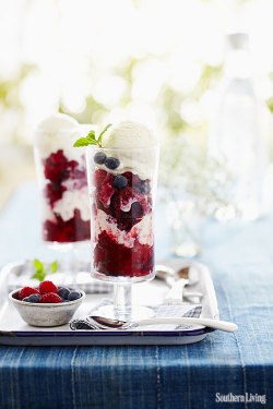 southernliving:  Made in America: Red Velvet Berry Cobbler with