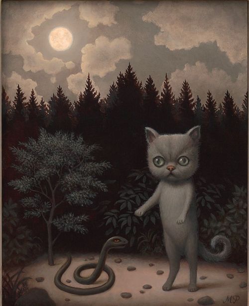 everythingstarstuff:    “Cat, Snake and Moon” by Marion Peck