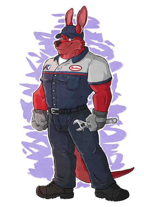 omfgitsmiller:  Marlboro, my red (literally) kangaroo character. He works as an auto mechanic. He’s buddies with Kumu. His likes include: smoky bars, drinking, exercising, music, and anything dealing with cars. Marlboro’s actually really friendly,