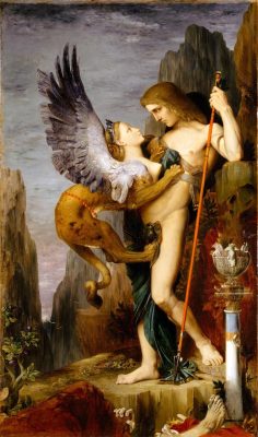 loumargi:Gustave Moreau – Oedipus and the Sphinx (1864)